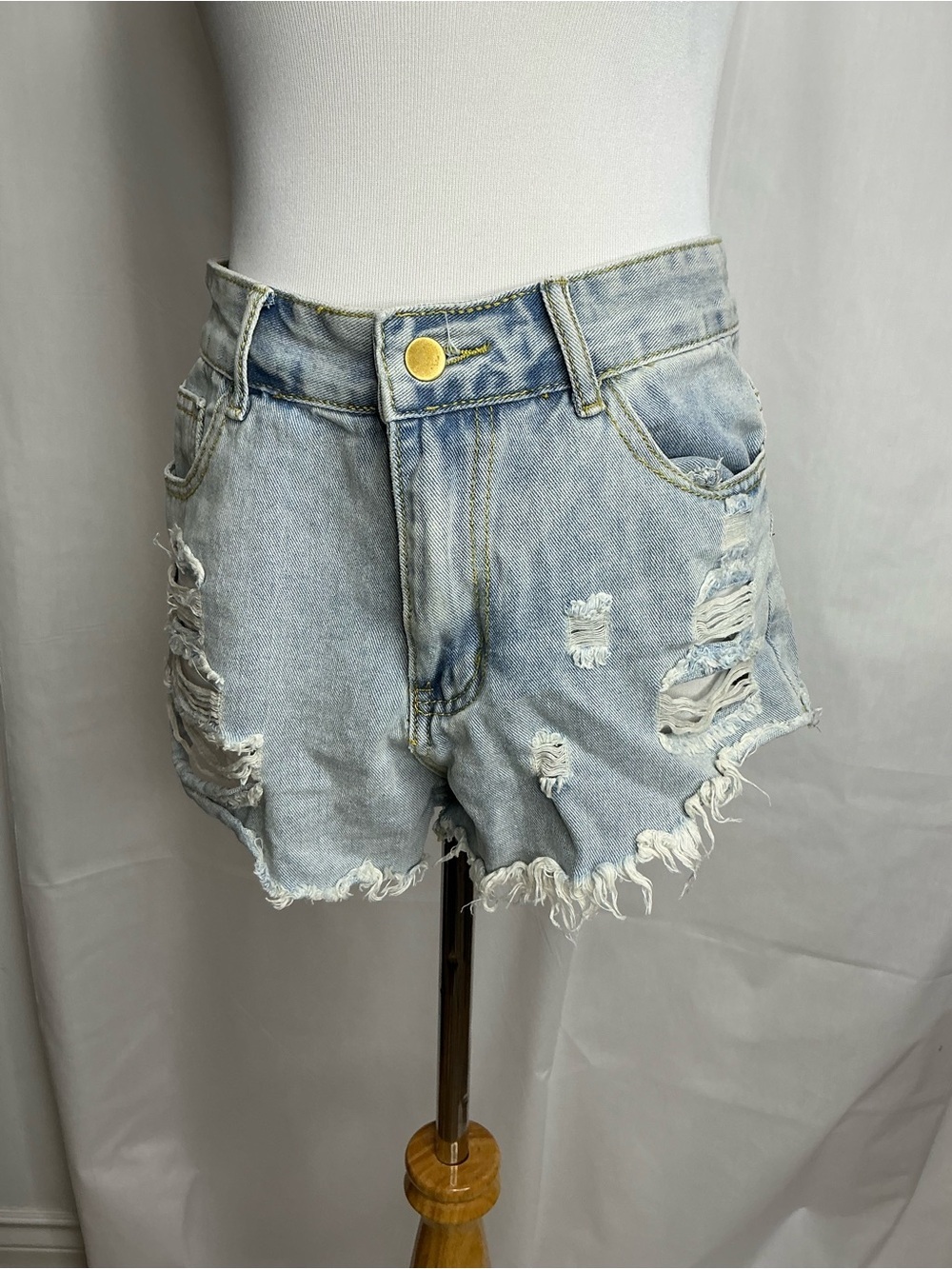 2259 - SHEIN Light Blue Distressed Denim Jean Shorts - Picture 2 of 6